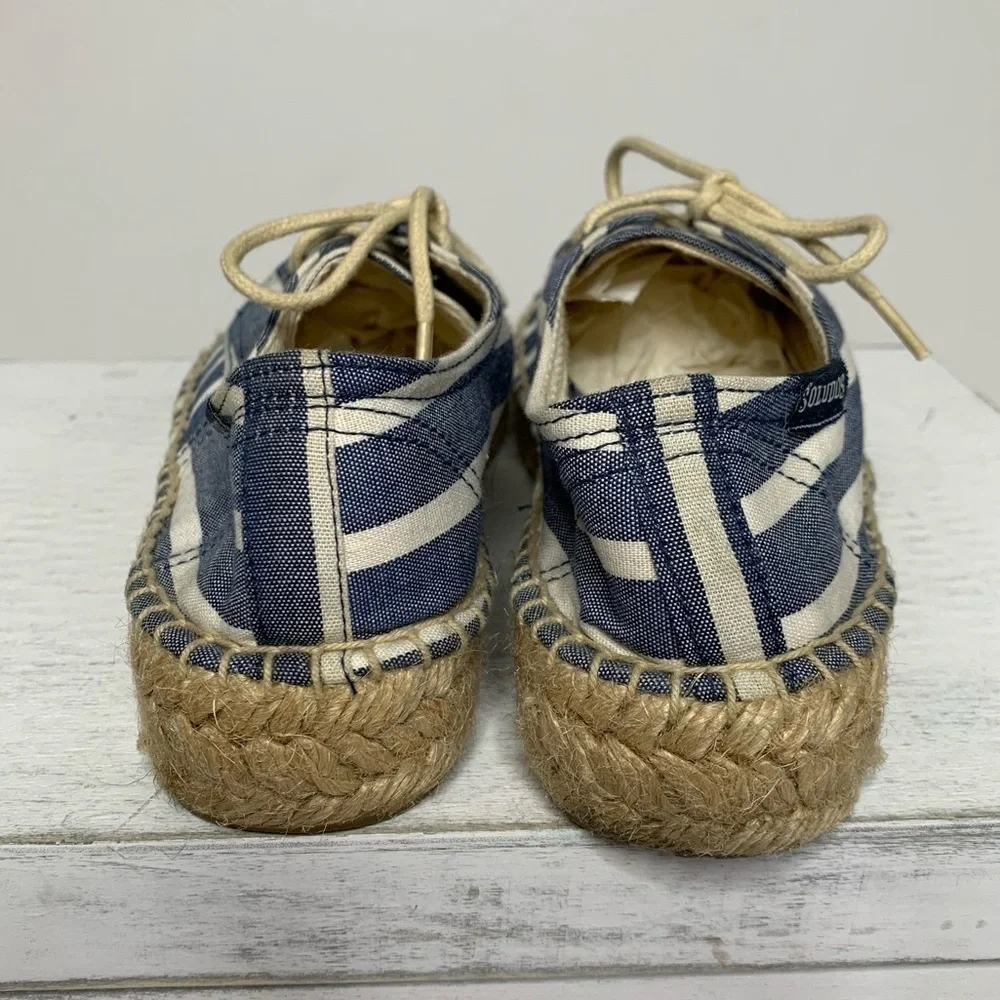 Soludos Derby Blue White Stripe Lace Up Espadrilles